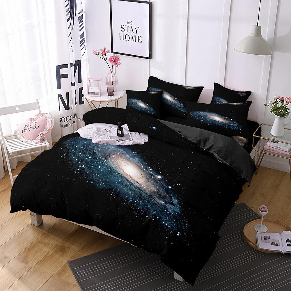 Luxury Galaxy Dark Blue Bedding Set Twin Full Queen King Size Duvet/Quilt Cover Set Shining Stars Starry Sky Comforter Cover