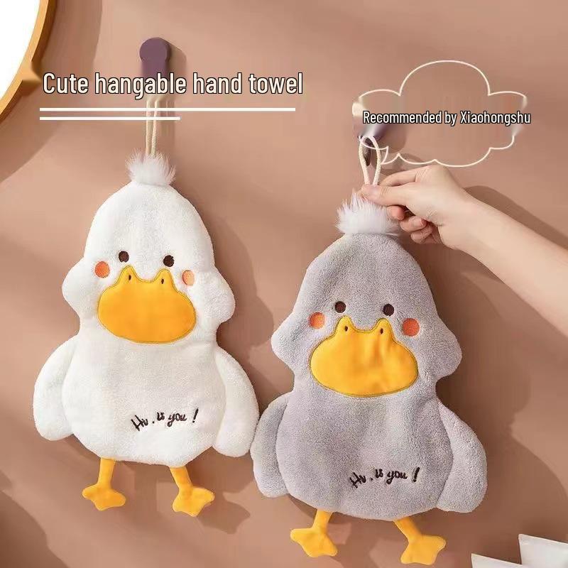 Cartoon Duck Hand Towel, Double Layer Coral Fleece, Quick-Drying, Absorbent, No-Shed