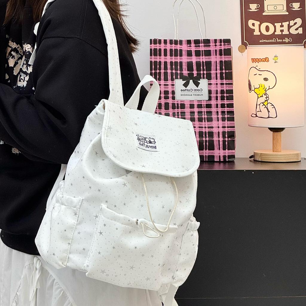Schoolbag Backpack Women's 1011 Fresh Flip Polka Dot Strap Backpack Women's Leisure College Style Junior High School Student School Bag