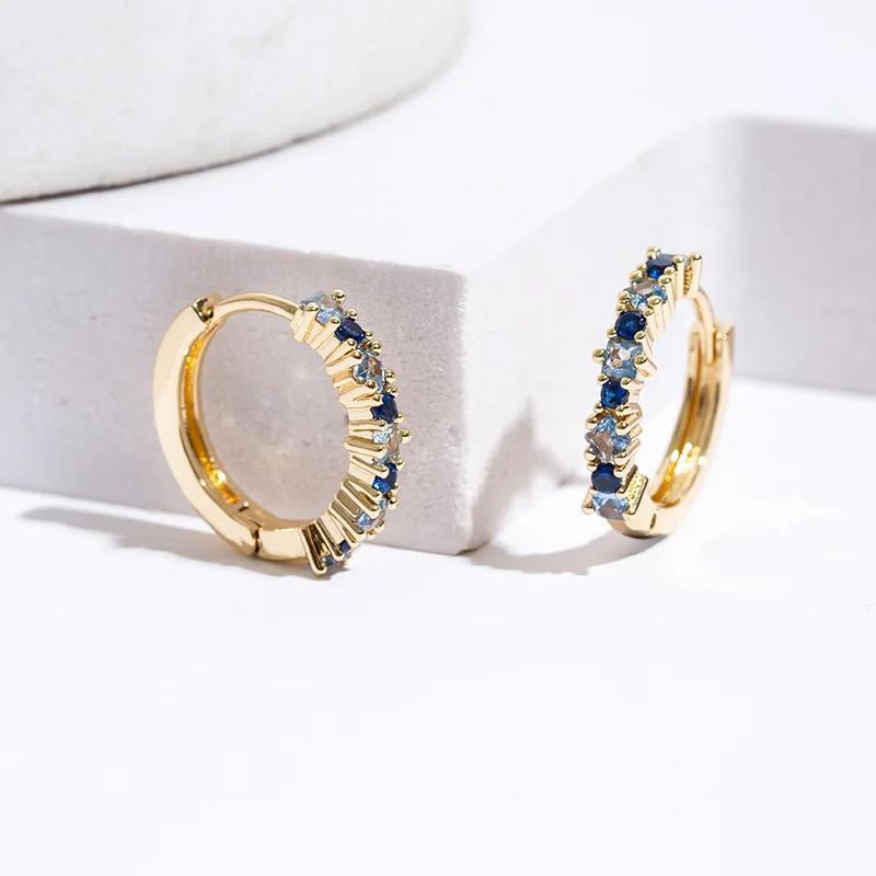 

Luxury Fashion Inlay Square Blue Zircon Ear Buckle Stainless Steel Hoop Earrings for Women Charm Korean Jewelry Gifts Accessory