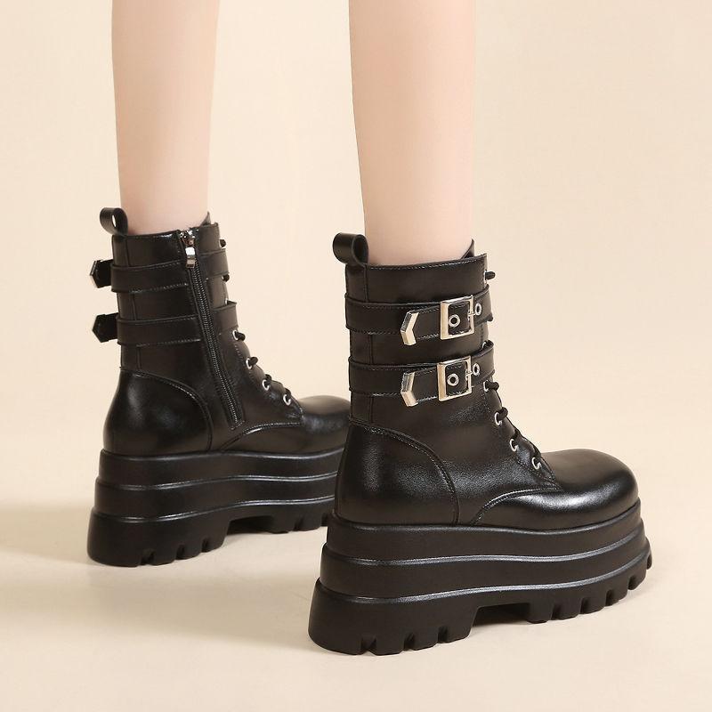 Fashion Height increasing boots with a thick sole of 8cm low cut short boots for women's spring new style spicy motorcycle boots
