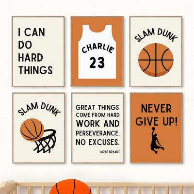 Boy Basketball Simple Custom Name NBA Poster Children Wall Art Printable Canvas Painting Picture Baby Kids Room Homeschool Decor