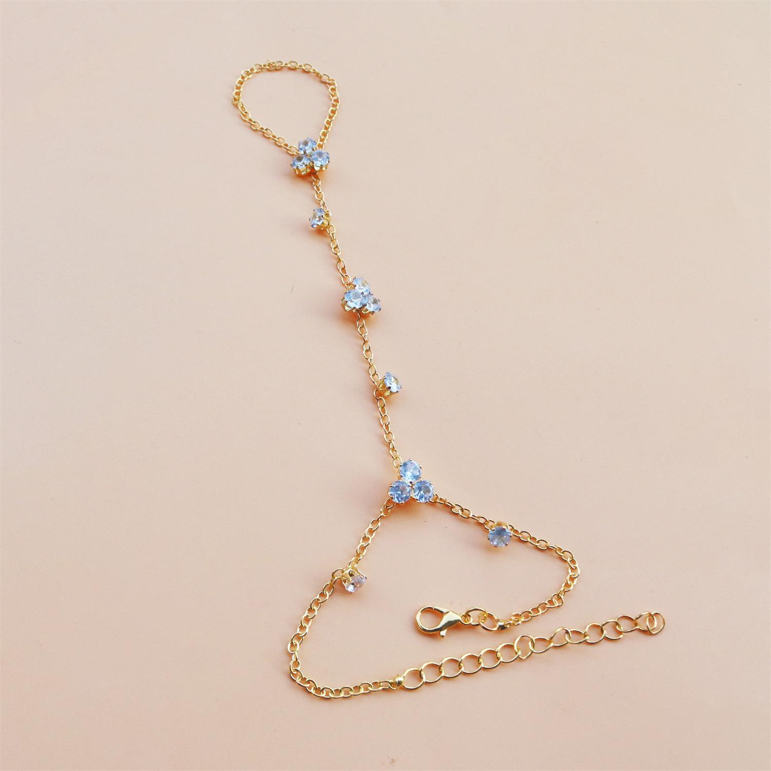 European And American Popular Crystal Finger Bracelet Simple Geometric Back Chain Hand Ins Style Party Bracelet золотой
