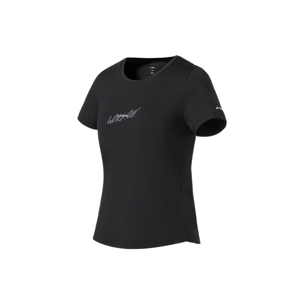 Li Ning Fitness Series Casual Solid Color Letter Quick-Dry Cool Short Sleeve T-Shirt Women Tops Black ATSS406-7