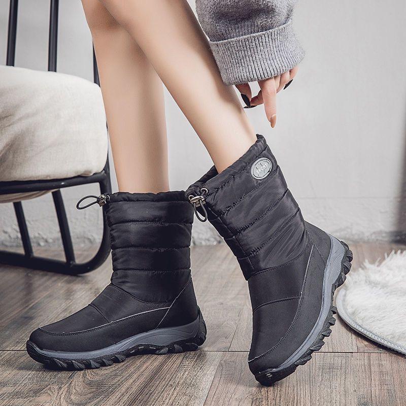 Damen-Winterstiefel, flach, rutschfest, wasserdicht, warm gefüttert, modische Damen-Stiefeletten, weich und bequem, große Größe 42 (DX659)