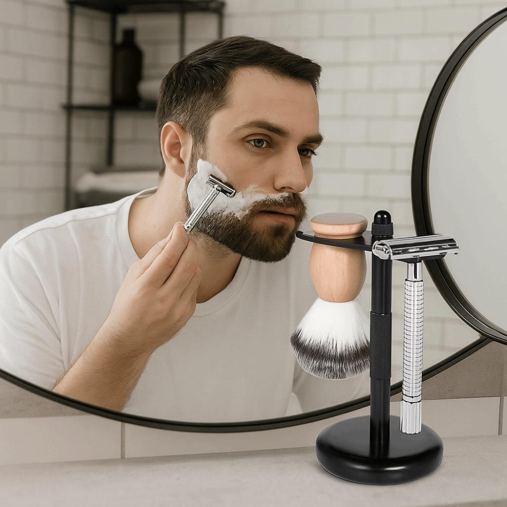Zinc Zinc Alloy Construction Razor and Brush Stand Weighted Bottom Razor Storage Bracket Grooming Station