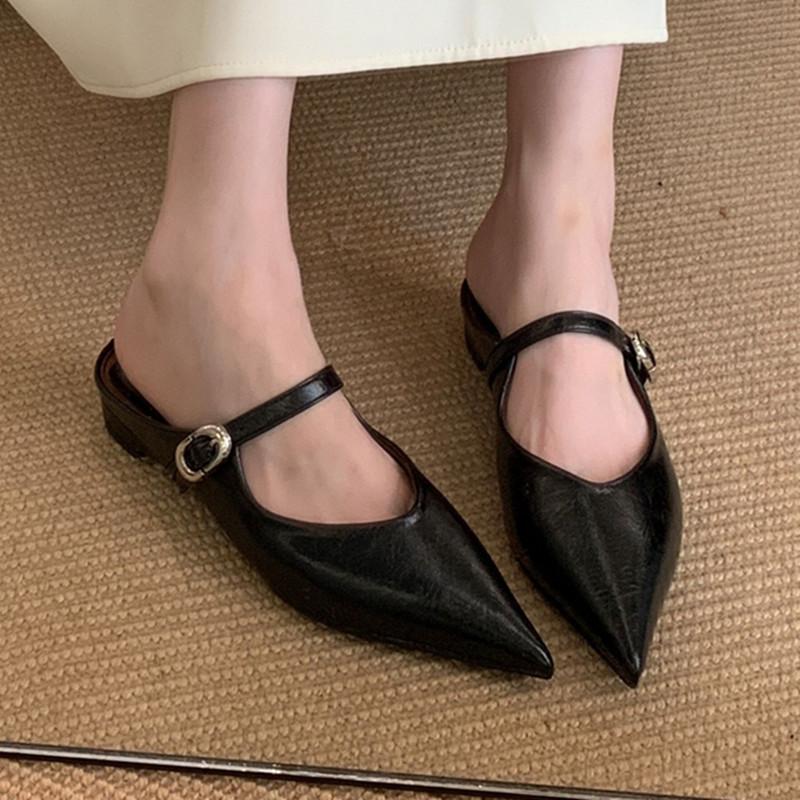 Fashion Bailamos New Brand Women Mules Shoes Fashion Pointed Toe Shallow Slip On Slipper Shoes Flat Heel Dress Sandals Mujer
