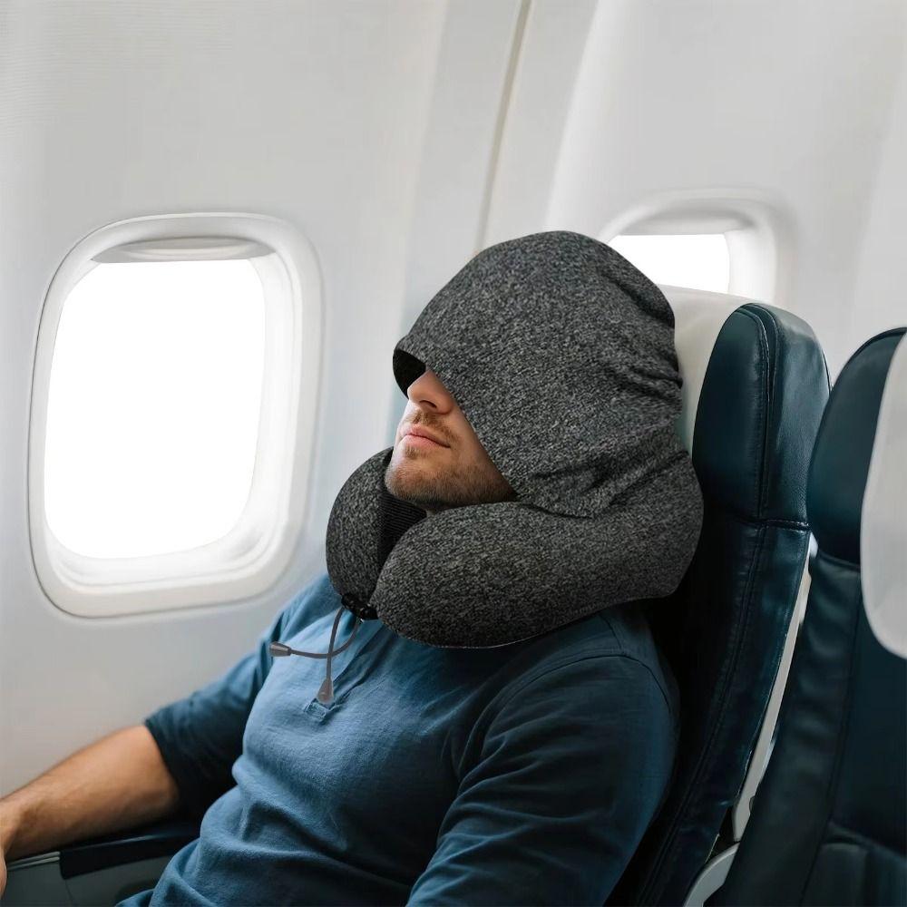 Removable U-shaped Pillow with Cap Breathable Travel Neck Cushion Hooded Travel Pillow Road Trips