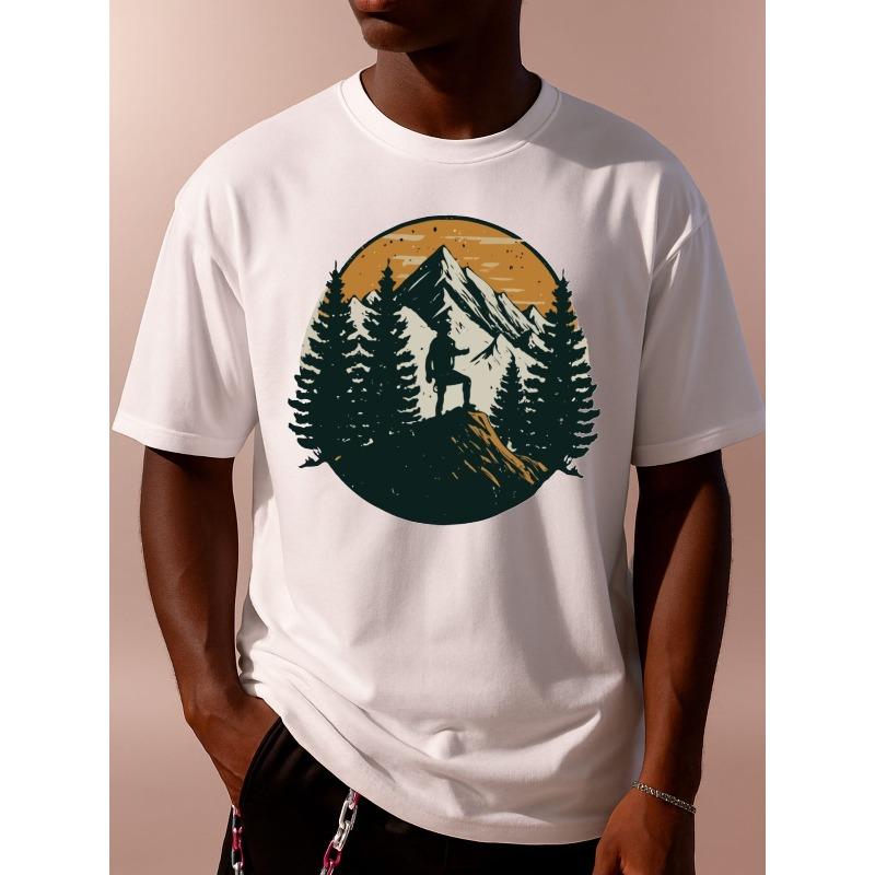 European Sizes Men'S Heavyweight T-Shirt - Suitable for All Seasons, Casual And Outdoor Activities Featuring a Mountain