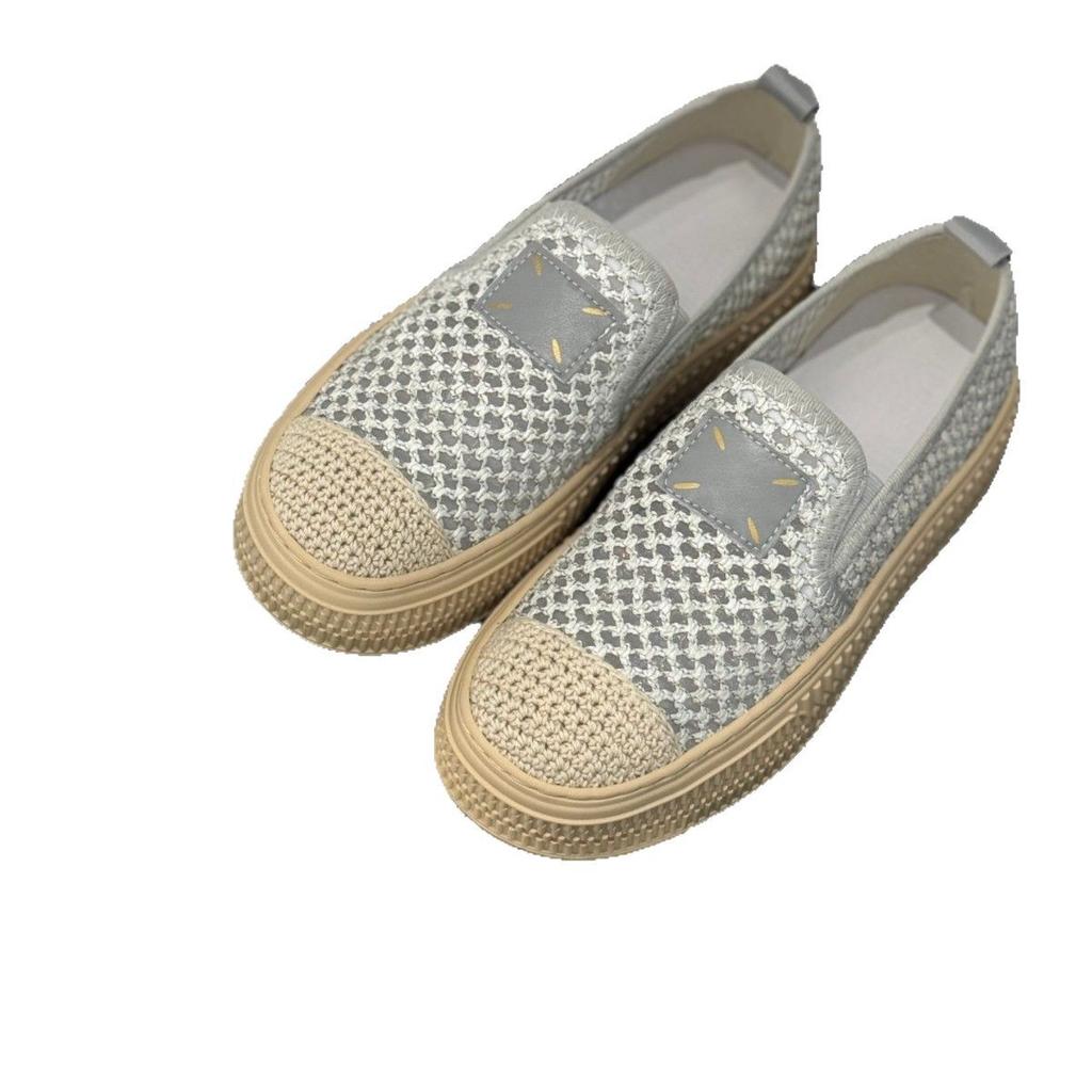 Mesh Hollow Breathable Fisherman Shoes Women's One-pedal Lazy Loafers 2025 Summer New Straw Biscuit Women's Shoes