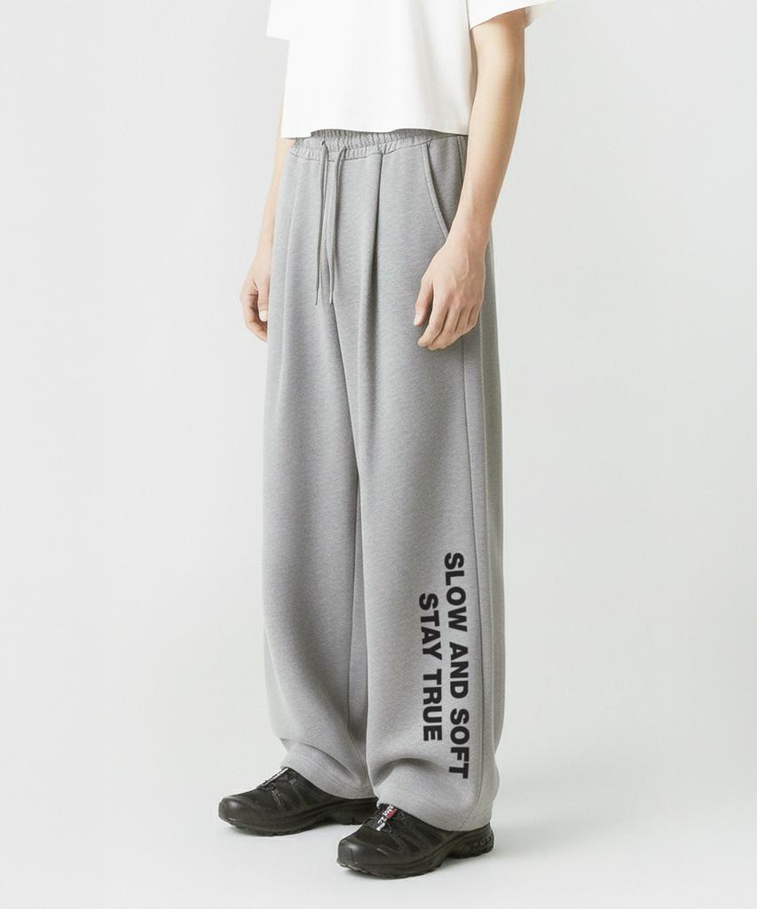 PRINOAR Slow And Soft String One-Pleat Wide Pants - Melange