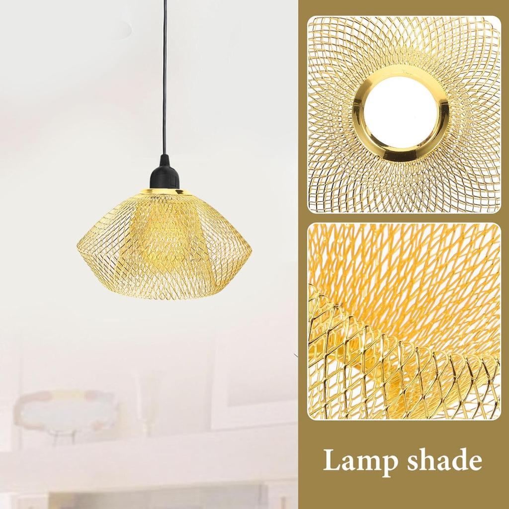 Gadpiparty Golden Iron Mesh Pendant Light Shade - Vintage Hollow Ceiling Lamp Cover for Home, Kitchen, Bar, and Restaurant Decor