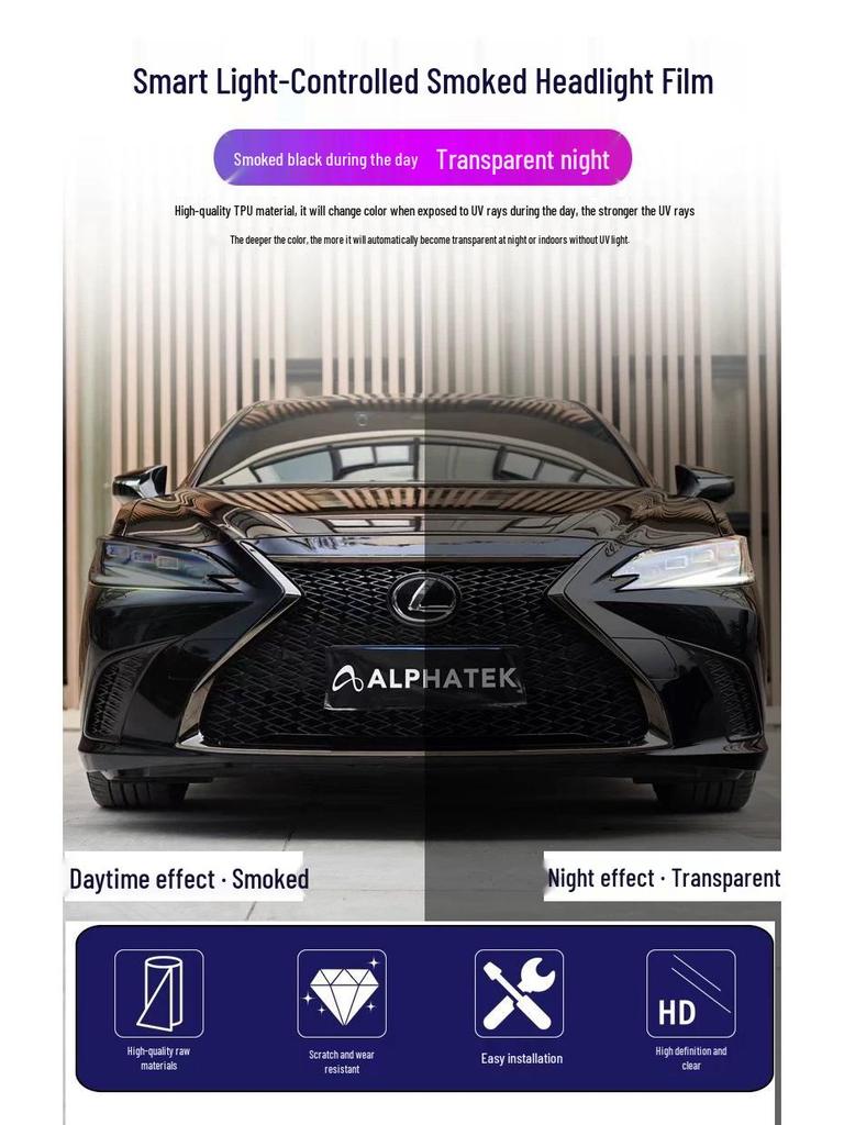 Transparent Smoked Protective Headlight Film for Lexus CT200, ES, RX, UX, IS, NX, LX