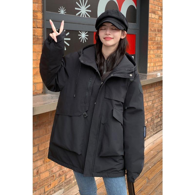 Large Size New Short Down Cotton-padded Hooded Casual Couple Tooling Cotton-padded Women's Jacket Jacket