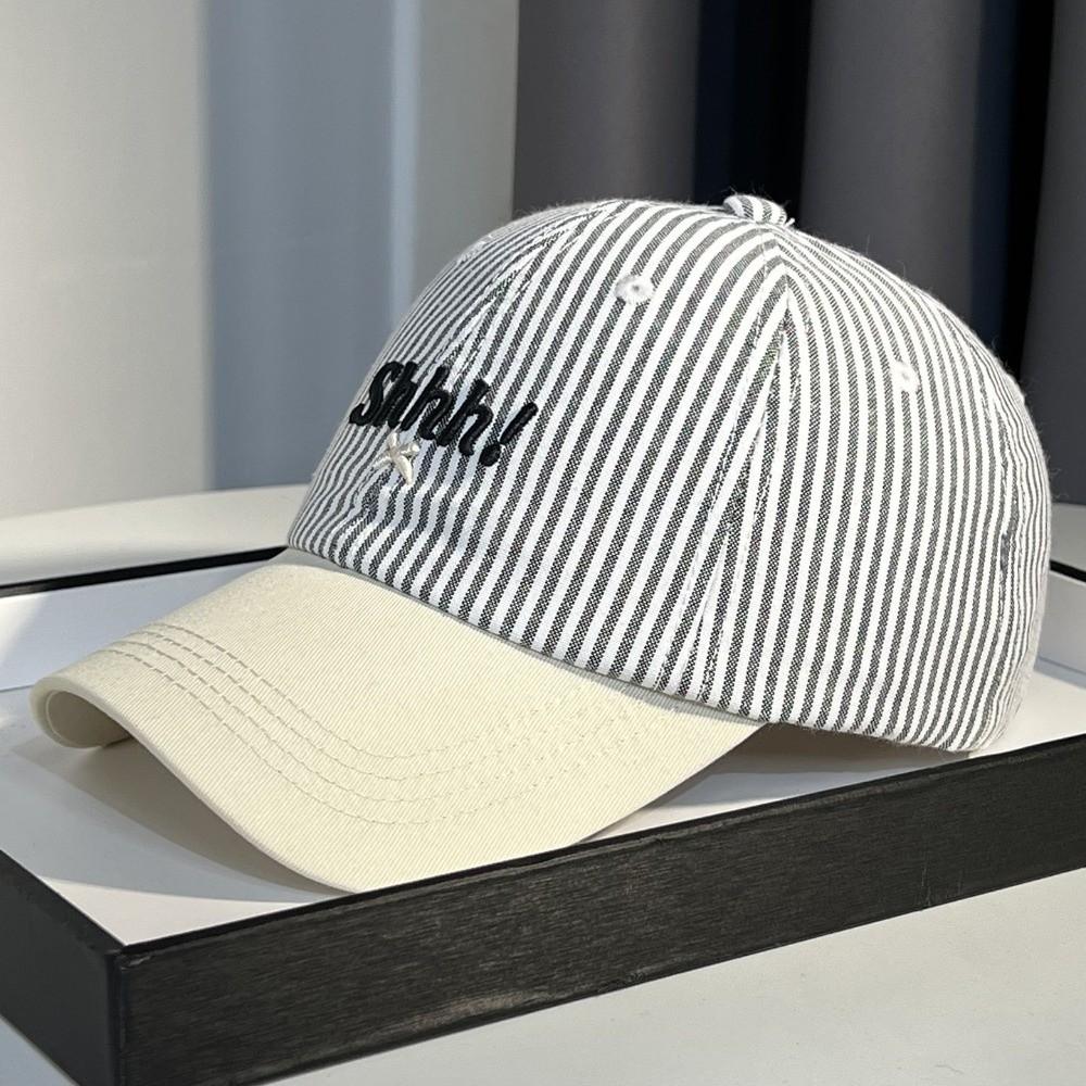 Big Head Circumference Striped Baseball Cap Letter Embroidered Cotton Baseball Cap  Girl
