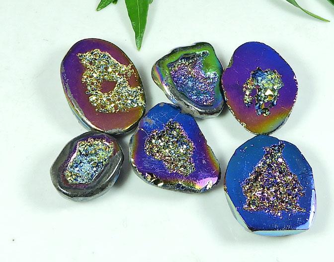 Lote de 6 piedras preciosas sueltas de ágata aura de titanio arcoíris de 17-25 mm, SY-117