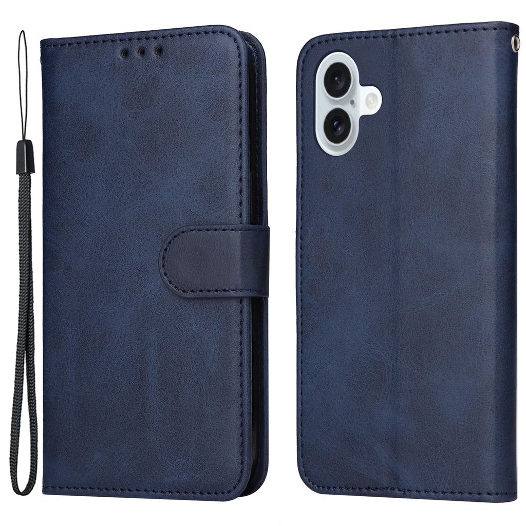 For iPhone 16 Plus Leather Wallet Case Calf Texture Magnetic Clasp Cell Phone Cover