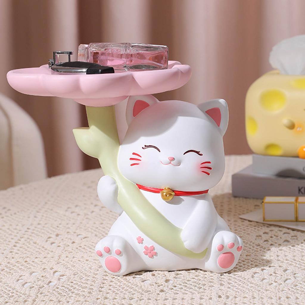 Cat Statue Storage Tray Resin Stable Base Multi Function Cute Cat Sculpture Table Decoration for Entrance