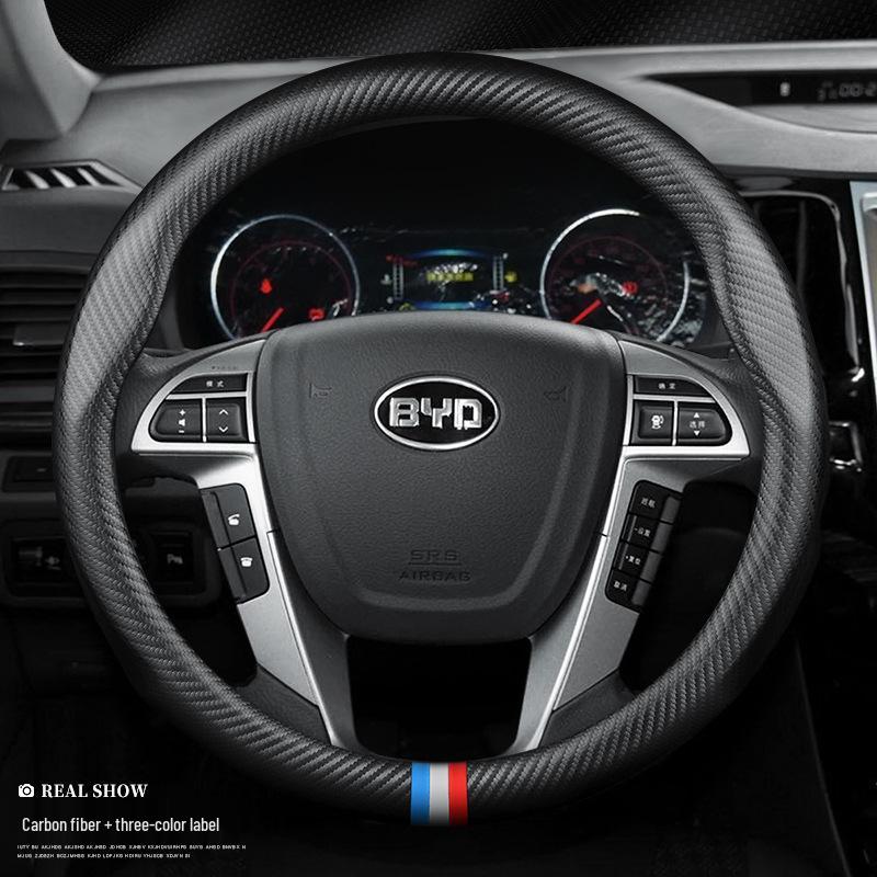 BYD Qin DM-i, Song Pro/MAX Plus, Tang, F3e, E2, E5, S7, S6 Äkta Läder & Kolfiber Rattkåpa