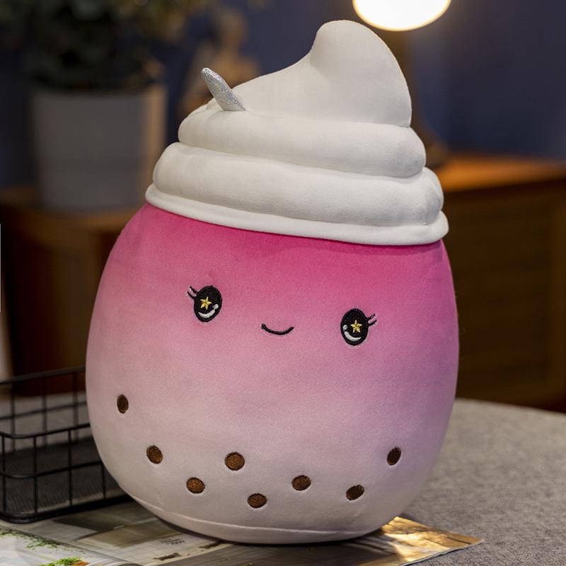 25-70cm cute cartoon Fruit bubble tea cup shaped pillow with suction tubes real-life stuffed soft back cushion funny boba food