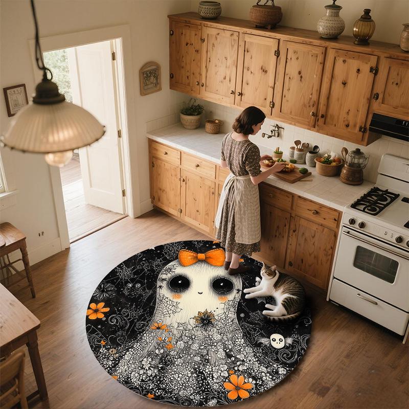 Flower Ghost,Round Area Rug,Carpet Rug for Living Room Bedroom Sofa Playroom Decor,Non-slip Floor Mat