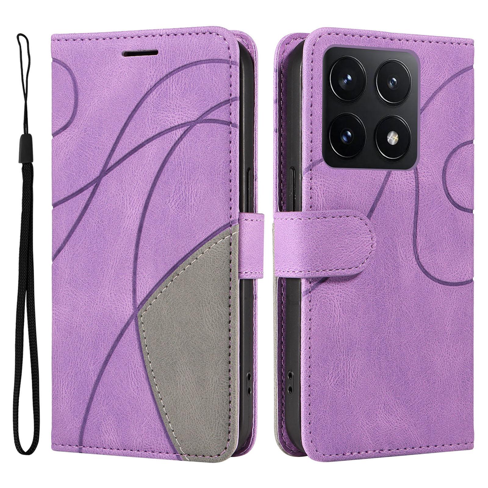 

For Xiaomi 14T Leather Case Wallet Stand Color Splicing Phone Cover Light Purple