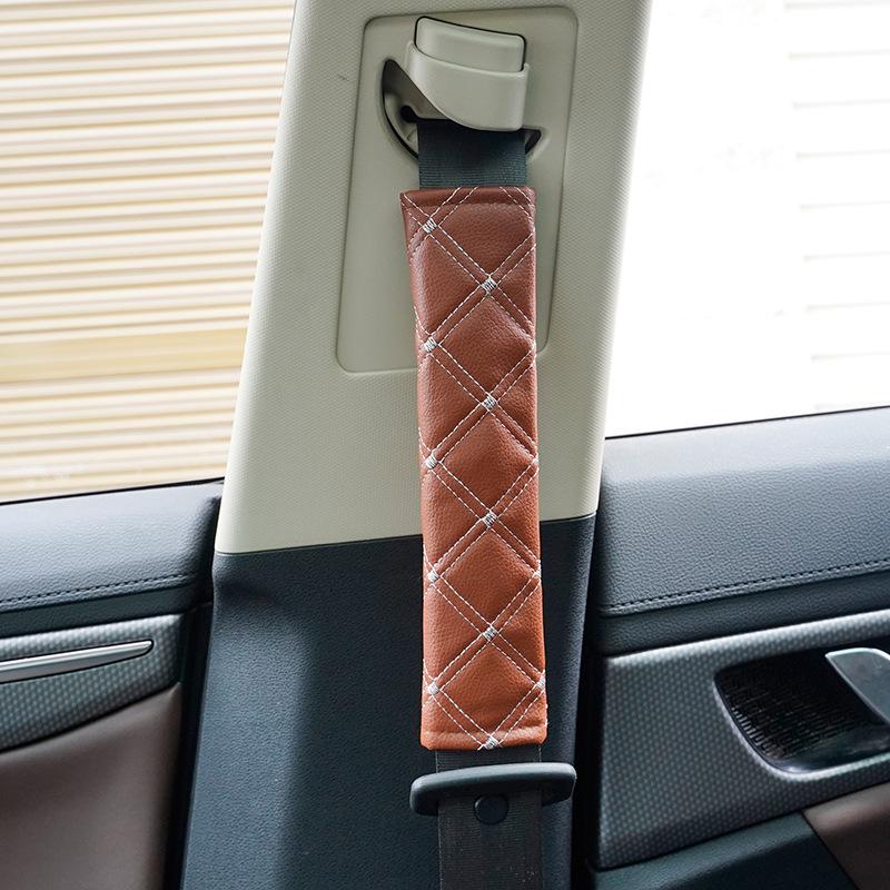 Adjustable Leather Quilted Car Seat Belt Shoulder Pad - Universal, Comfortable, All-Season Protection
