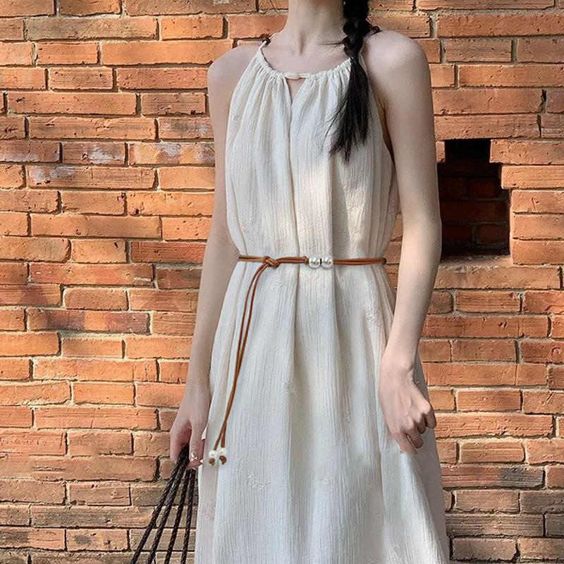 Fashion Round Leather Rope Thin Belt Waist Chain Women Decorative Knotted Waist Rope Decorative Skirt Coat Sweater Strap