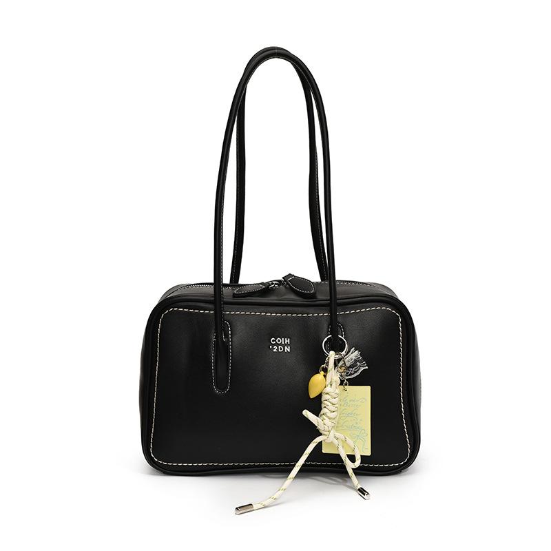 Премиум текстура большой емкости сумка подмышкой женская универсальная иностранный стиль легкая роскошная однотонная простая сумка через плечо no pendant чёрный