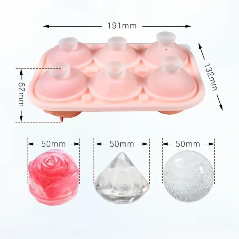 4 Grid Ice Cube Tray 3D Rose Diamond Round Ice Cube Molds Flower Shape Silicone Ice Maker Kitchen Bar Utensil Tool Accessorise