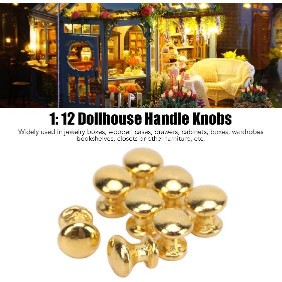 JTLB 8pcs 1:12 Scale Miniature Round Head Pull Handle Metal Simple Dollhouse Door Handle Knobs (Golden)