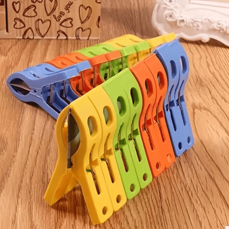 5Pcs Random Color Heavy Duty Plastic Spring Clips Windproof Towel Pegs Strong Spring Laundry Drying Clips for Clothes Beach Towe