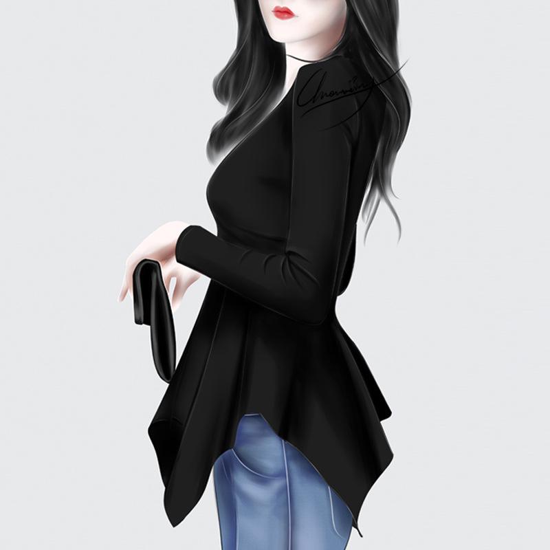 

Прикрывающая ягодицы, чтобы вы выглядели стройнее и облегающая талию рубашка на пуговицах для женщин с длинными рукавами, женская футболка средней длины с нестандартным вырезом XXL чёрный