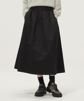 Lee Cotton Pleated Long Skirt Black