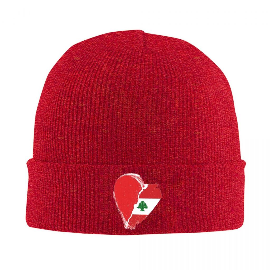 I Heart Lebanon Lebanese Flag Warm Knitted Cap Fashion Bonnet Hat Autumn Winter Outdoor Beanies Hats for Unisex Adult