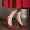 White High Heels Wedding Shoes Women's Spring 2025 New Pointed Stiletto Embroidered Lace Xiuhe Wedding Bride Shoes