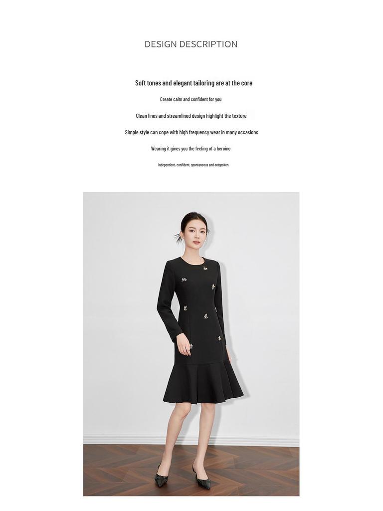 High-Grade Handmade Diamond Slim Ruffled Long-Sleeved Mini Dress for Formal Occasions