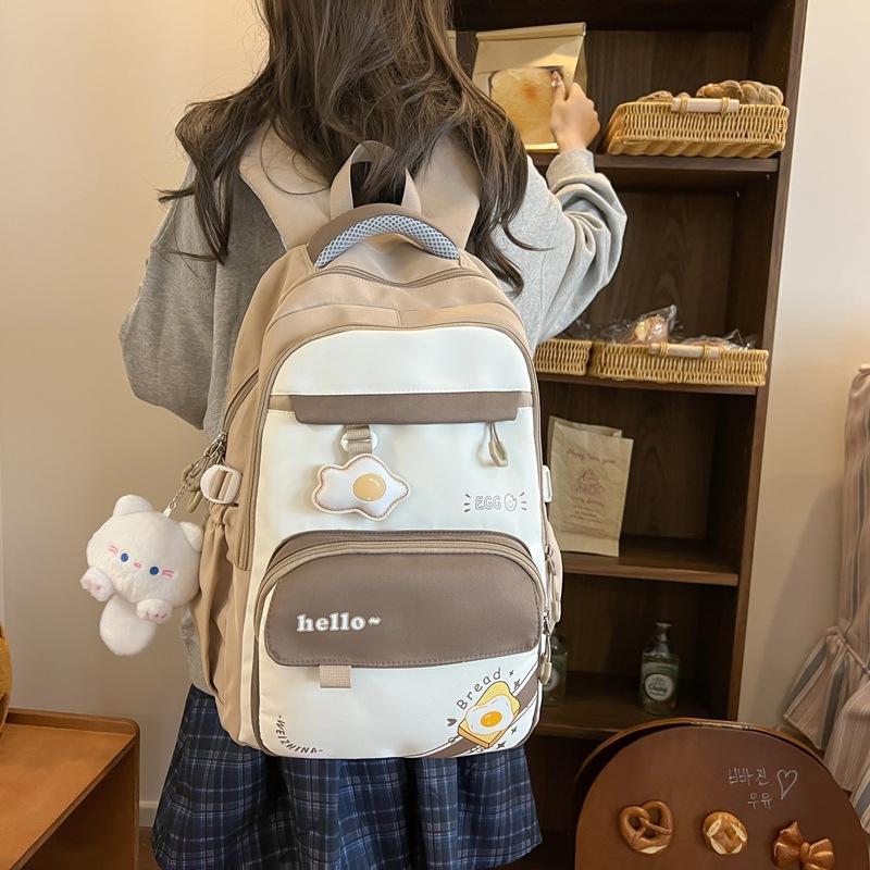 Large Capacity Junior High School Schoolbag Women's Color Contrast Backpack