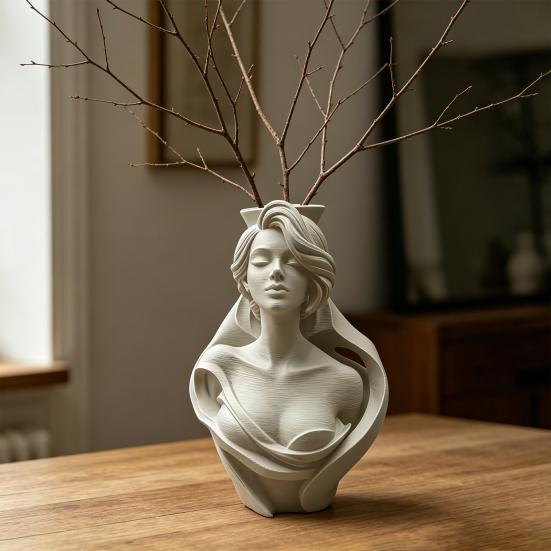 3D Printed Human Bust Vase Artistic Sculpture Planter for Succulents Matte PLA Desktop