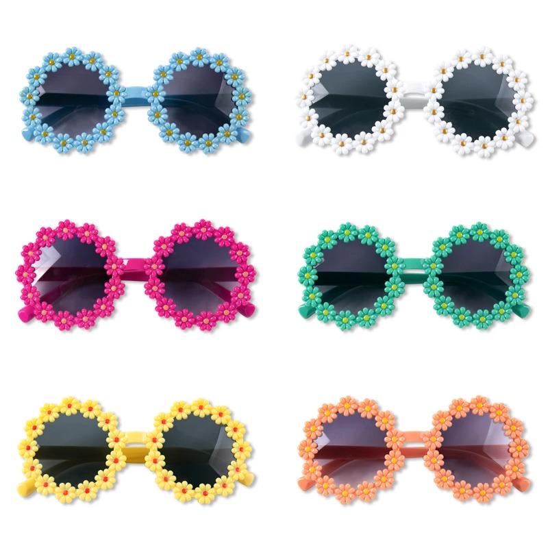 6pcs Daisy Glasses Summer Beach Outdoor Party Sunglasses Flower shaped Glasses Round Frame Garden Supplies