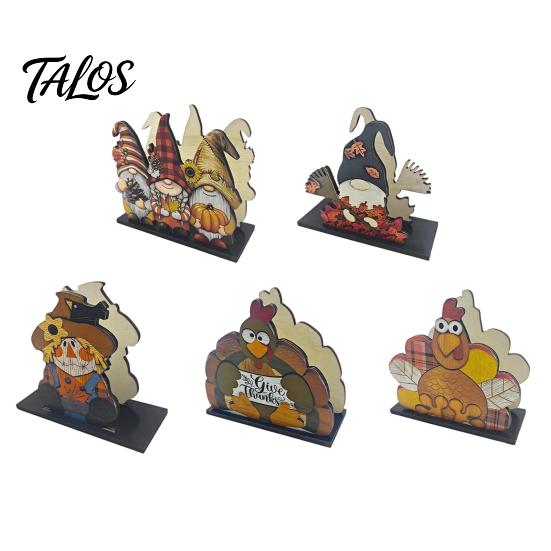 Harvest Festival Napkin Stand Thanksgiving Solid Wood Holder, Fall Gnome Scarecrow Turkey Tissue Autumn Tableware Dispenser, Waterproof Hand-Painted