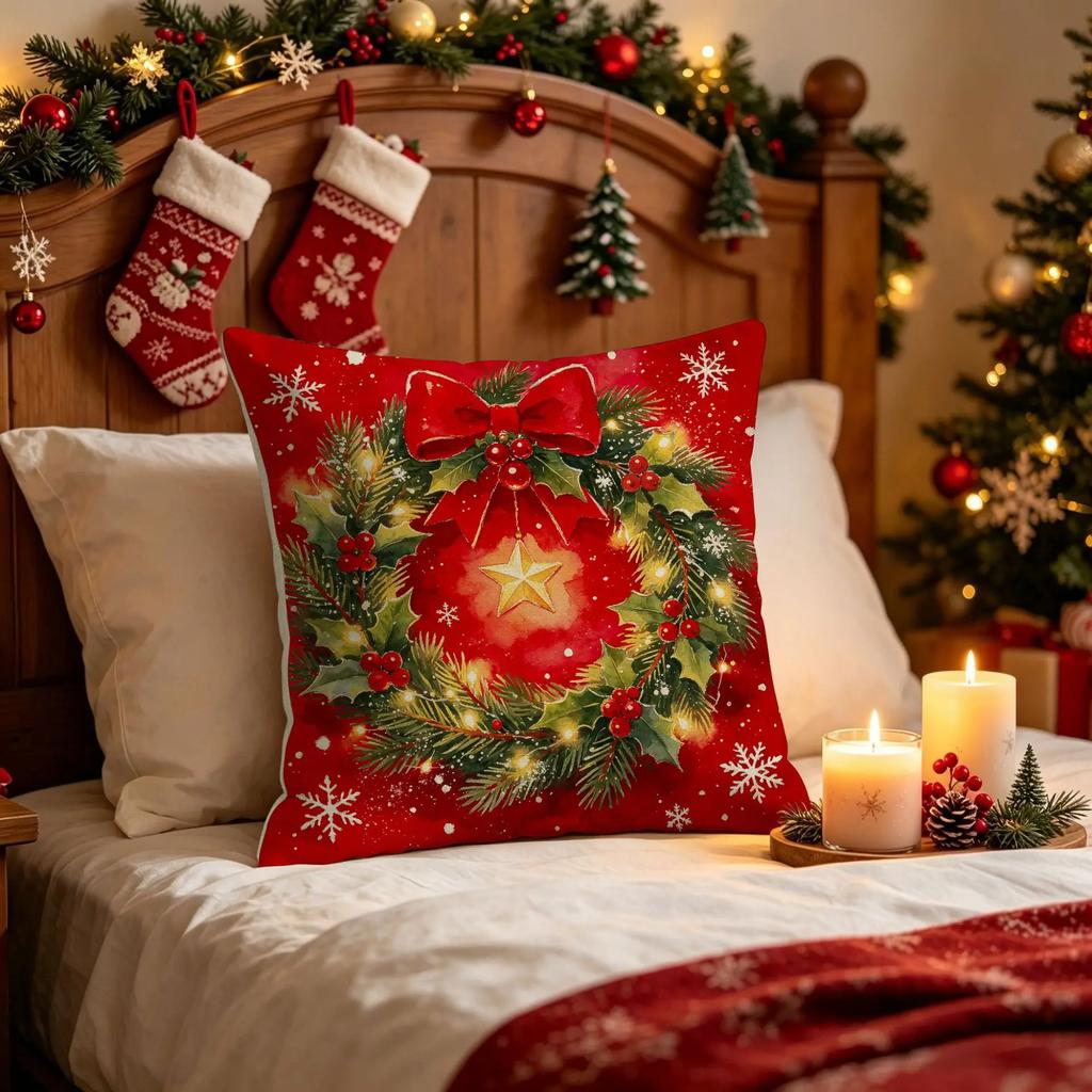 Christmas Pillowcase Grey Red Cartoon Santa Snowman Elk Sofa Cushion Cover Home Bed Car Decor Merry Christmas 45cm X 45cm