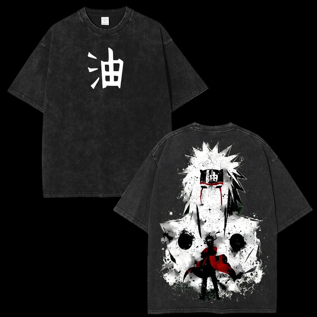 Naruto Jiraiya Anime Vintage Washed T-Shirt Men Women Legendary Sannin Toad Oversized Anime Streetwear Short Sleeve High Quality Female Male Clothing