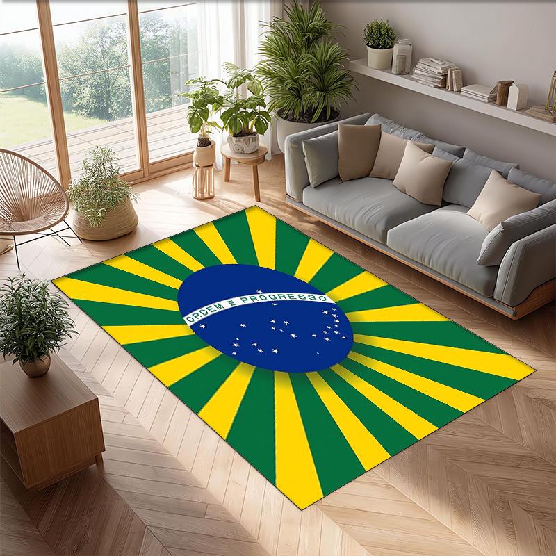 Brazil National Football Team Printed Flannel Area Rug Non Slip Soft Polyester Floor Carpet Indoor Decor Mat for Bedroom Living Room Sofa