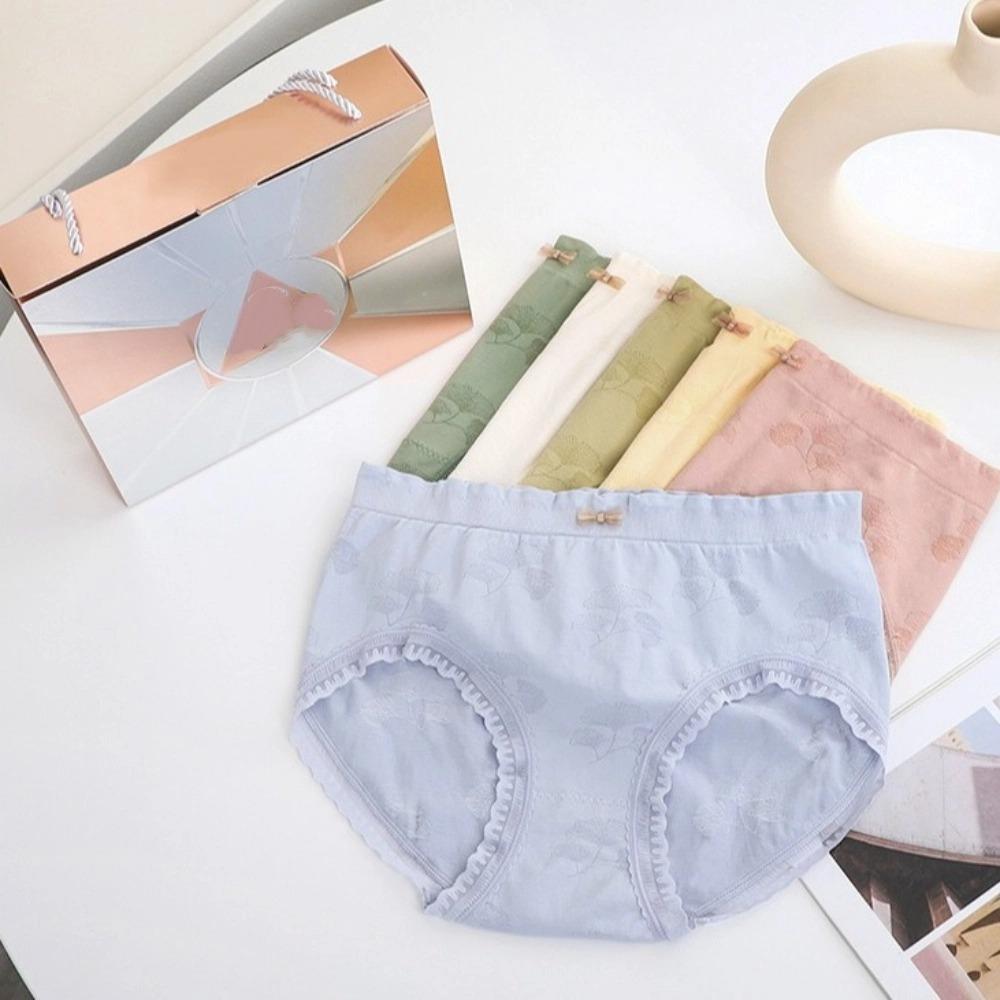 6Pcs Cotton Crotch Seamless Briefs Mid Waist Underwear for Women Soft Lace Bowknot Panties Lady