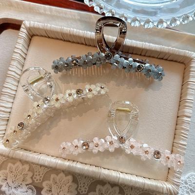 Korean Exquisite Crystal Flower Hair Clip, Elegant and Fashionable, Large Size, Updo Shark Clip