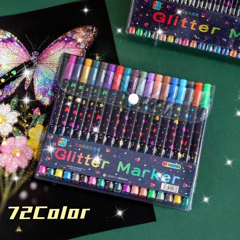 Double-Ended Glitter Acrylic Markers, Double-Sided Glitter Paint Pens For Glass, Fabric, Canvas, Diy Crafts, Card Making,