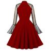 Women’s Swing Dress Mesh Shoulder Long Flare Sleeve Vintage Midi Dresses Holiday Party Casual Wear Black Burgundy