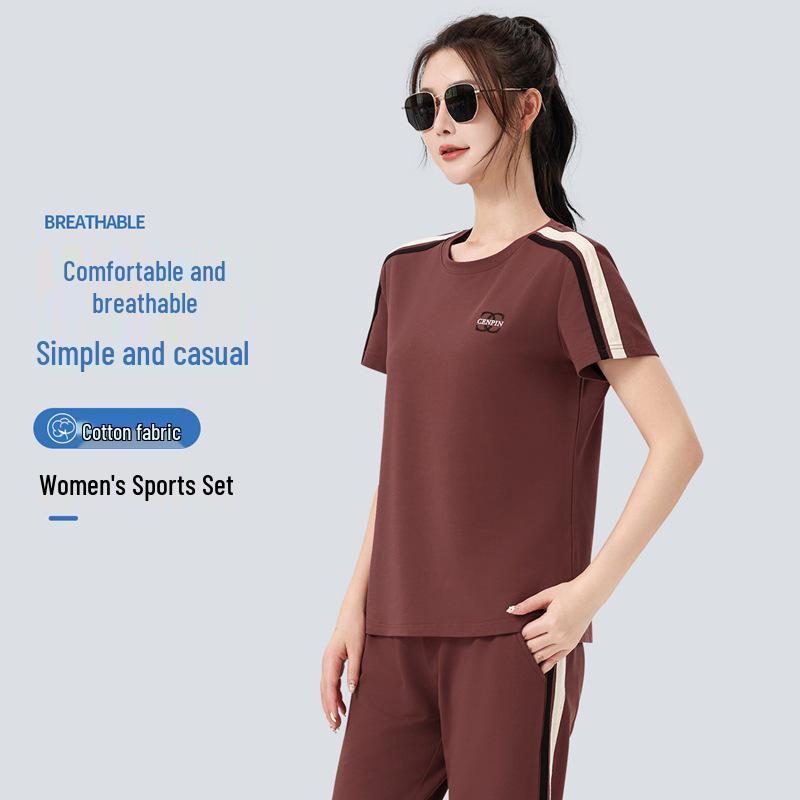 Women s Summer Plus Size Casual Sportswear Set - Loose Short Sleeve Top & Long Pants L
