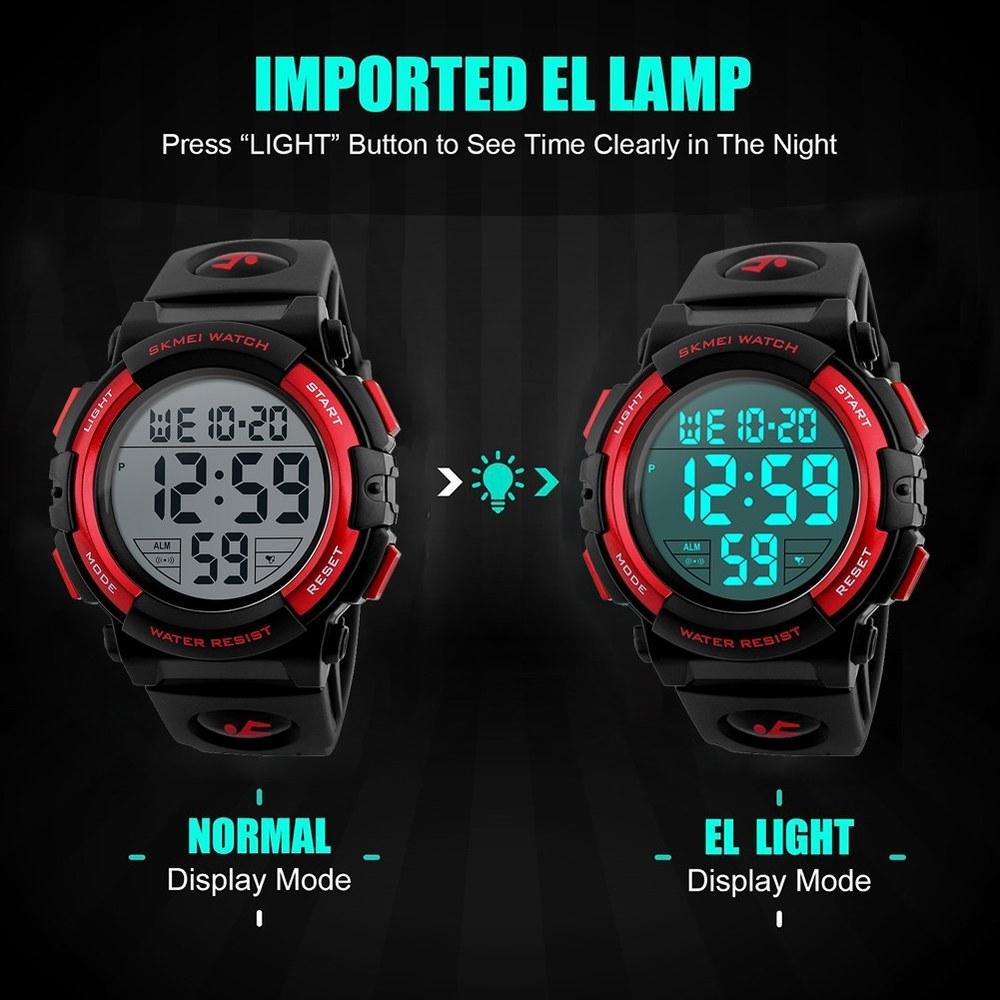 SKMEI Men's Waterproof Sports Watch Digital LED Large Display Silicone Band Military Watch Red